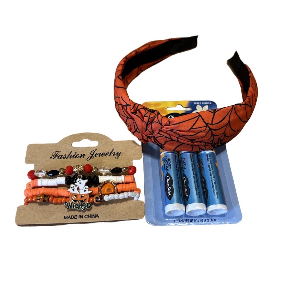 Orange Spider Web Headband and Beaded Bracelets Set